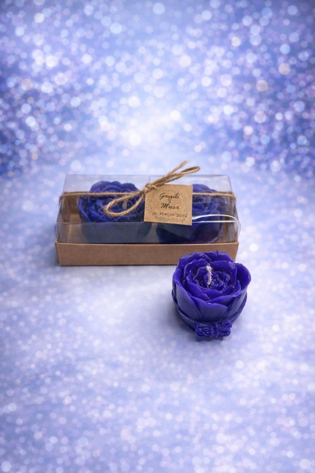 Fiyonklu Gül Mum İkili Set 