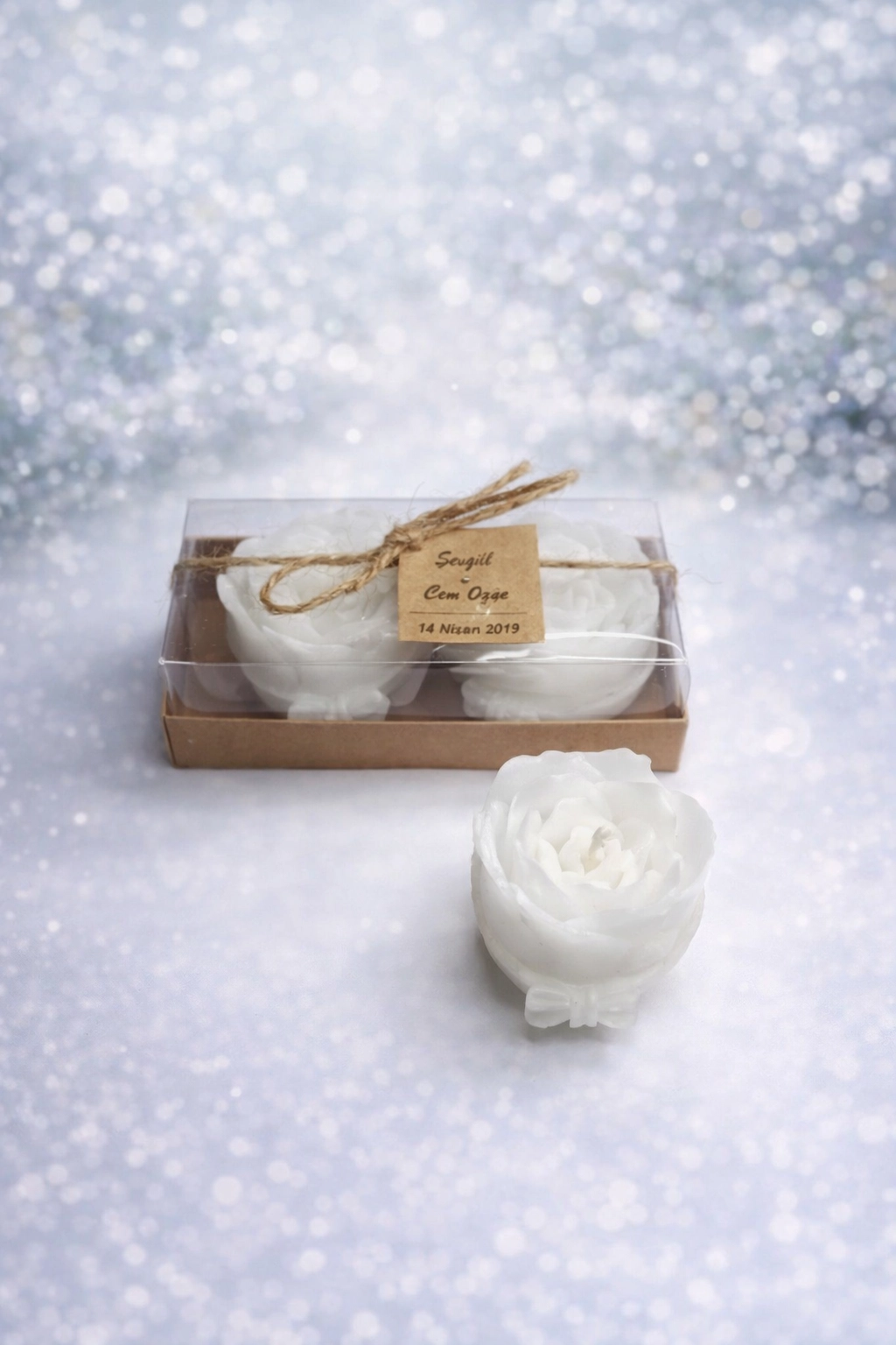 Fiyonklu Gül Mum İkili Set 