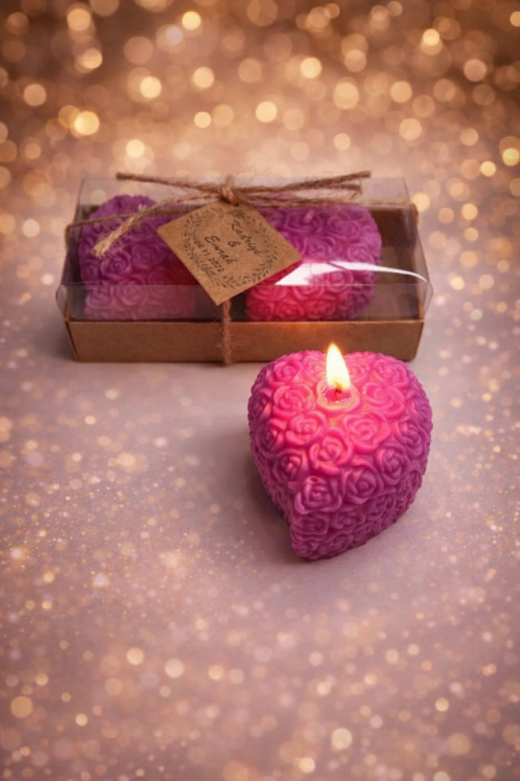 Kalpli Sırma Gül Mum İkili Set 