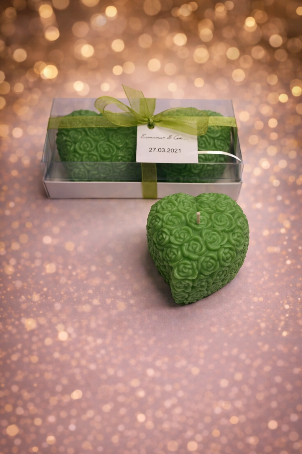 Kalpli Sırma Gül Mum İkili Set 