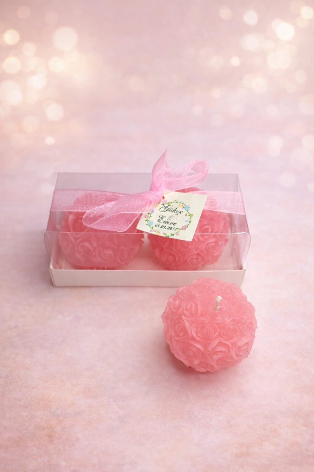 Top Gül Mum İkili Set 