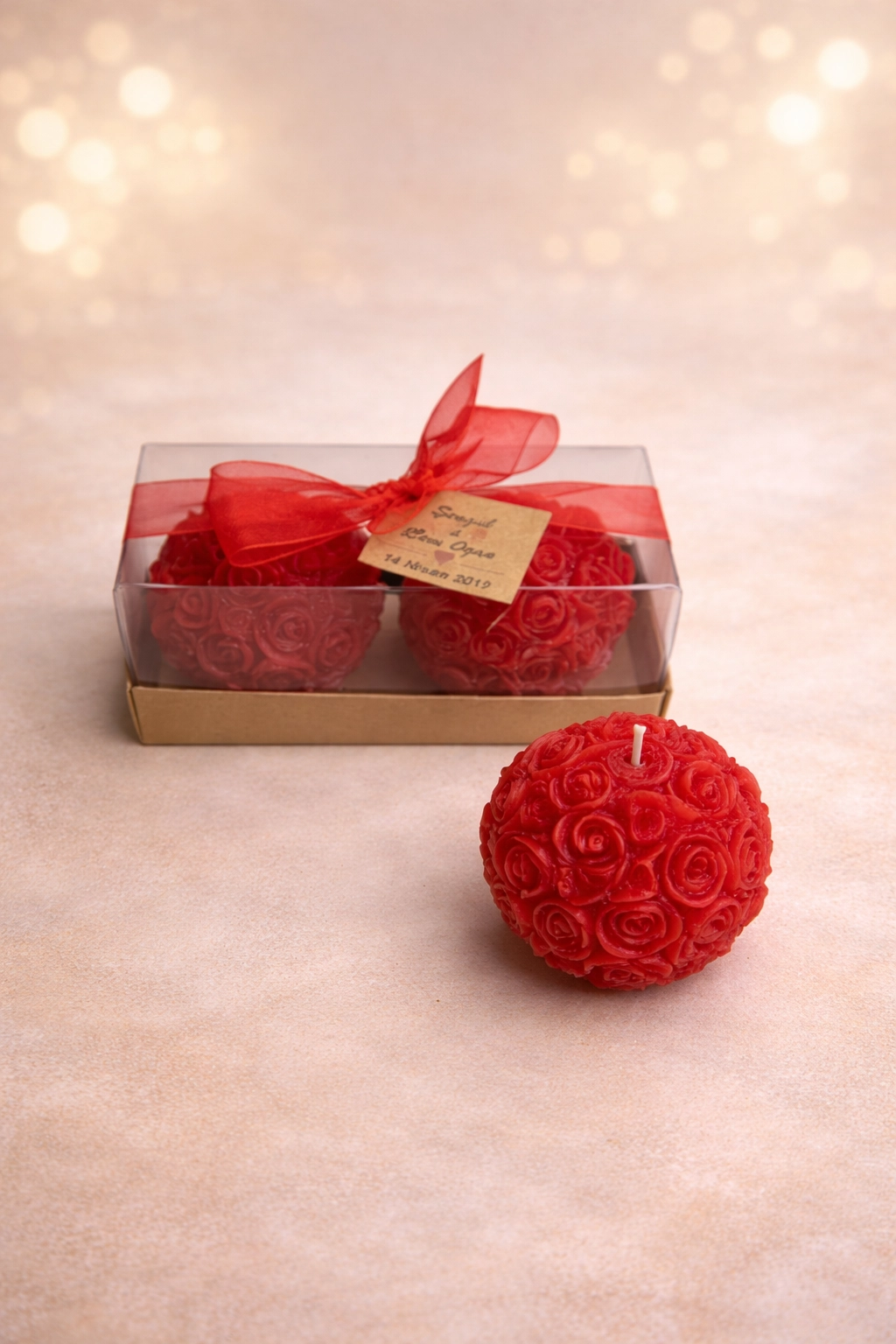 Top Gül Mum İkili Set 