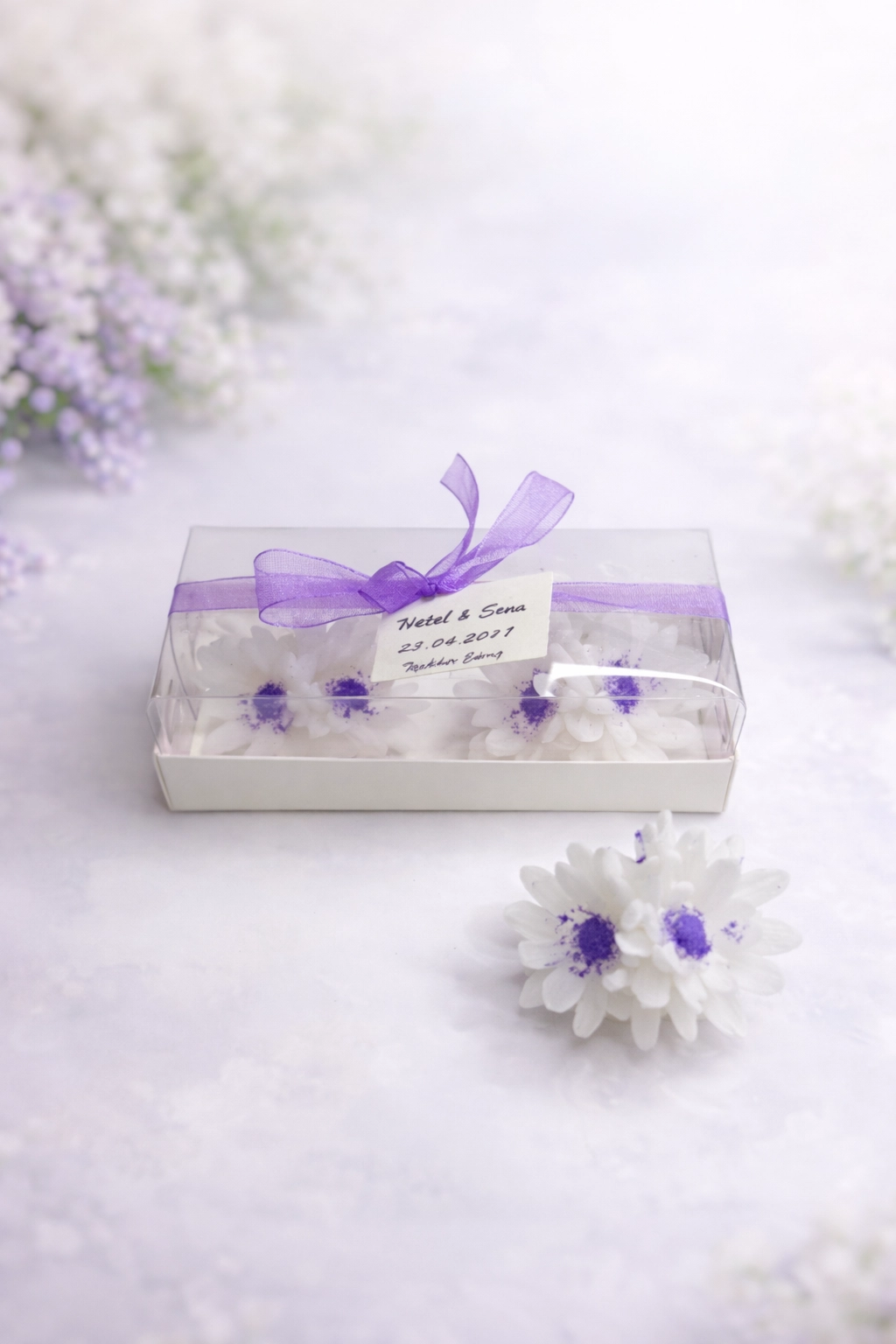 Krizantem Çiçeği İkili Set Yaldız Boyalı Mum 