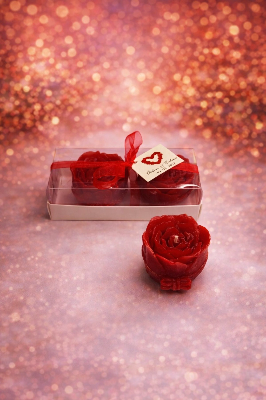 Fiyonklu Gül Mum İkili Set 