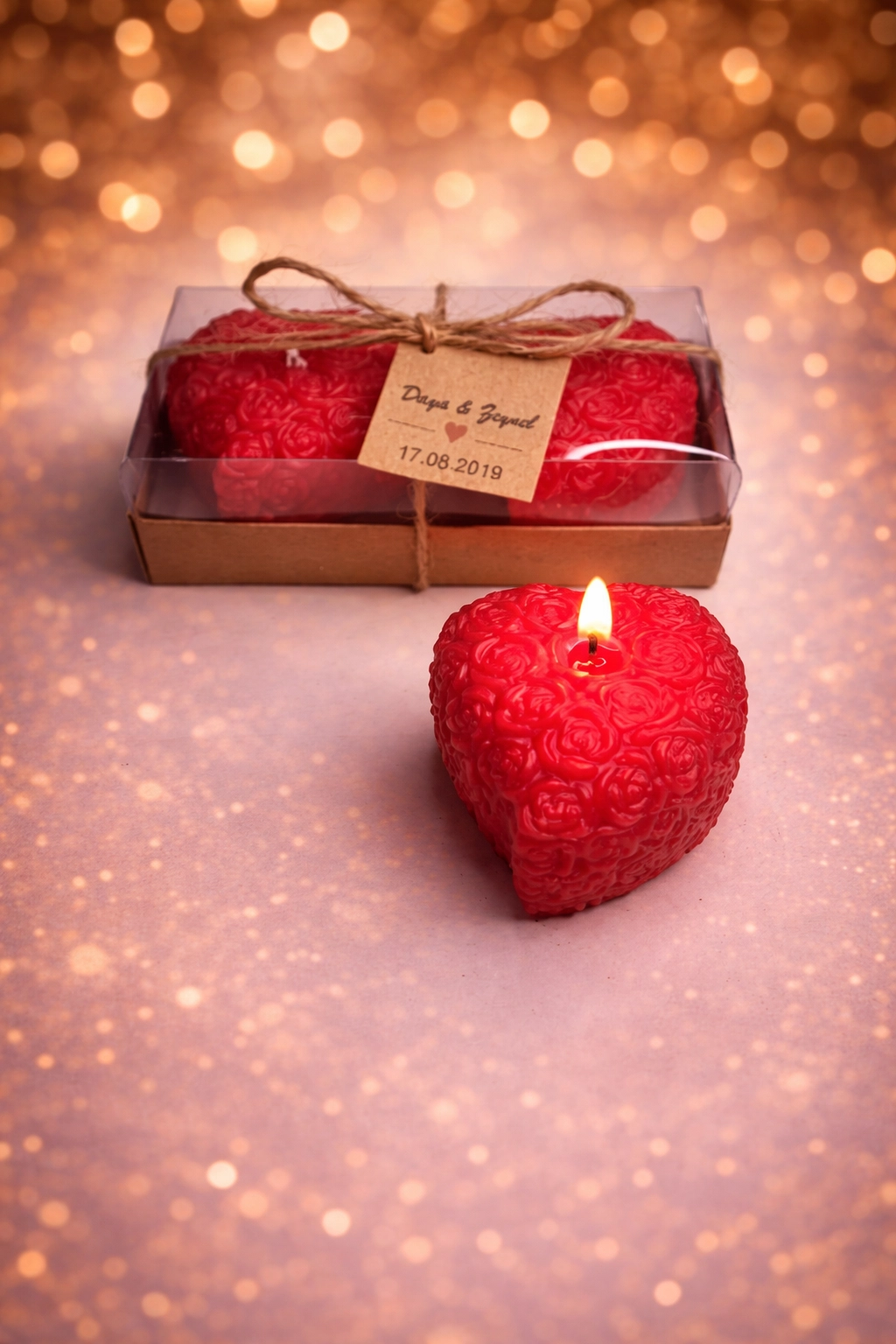 Kalpli Sırma Gül Mum İkili Set 