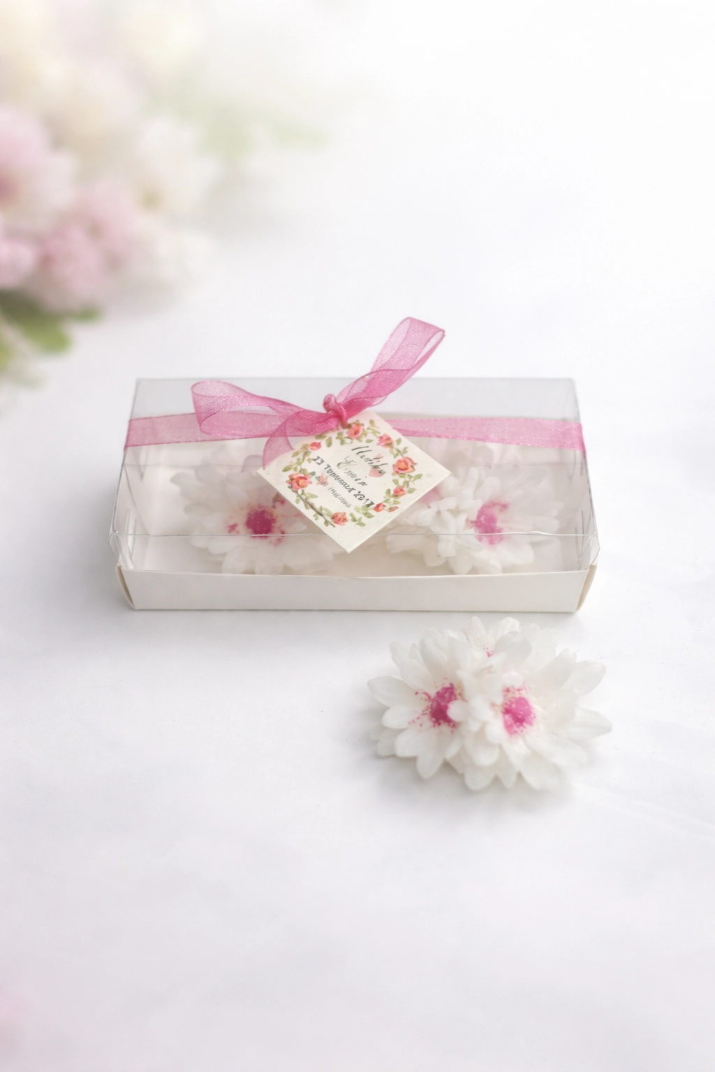 Krizantem Çiçeği İkili Set Yaldız Boyalı Mum 