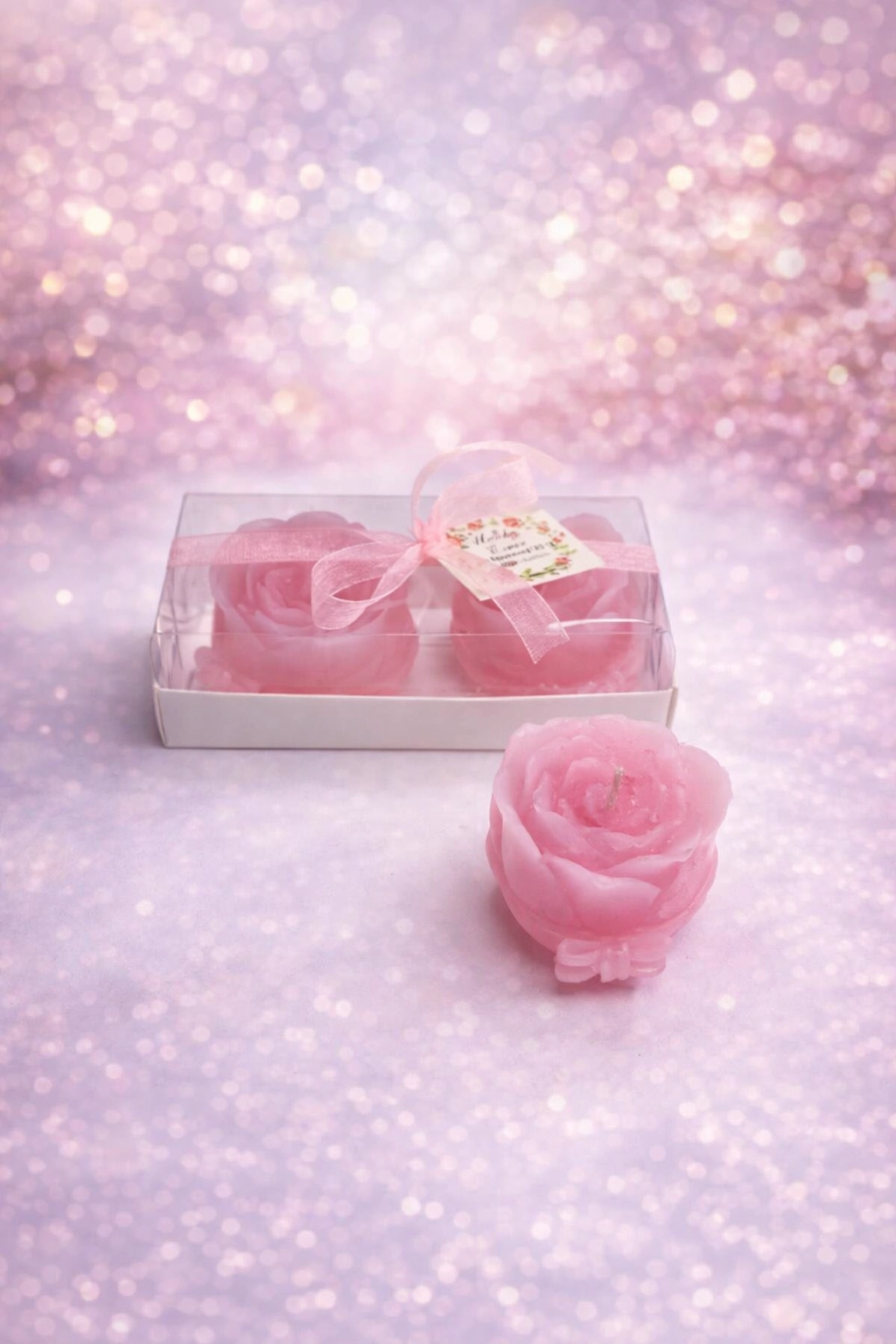 Fiyonklu Gül Mum İkili Set 