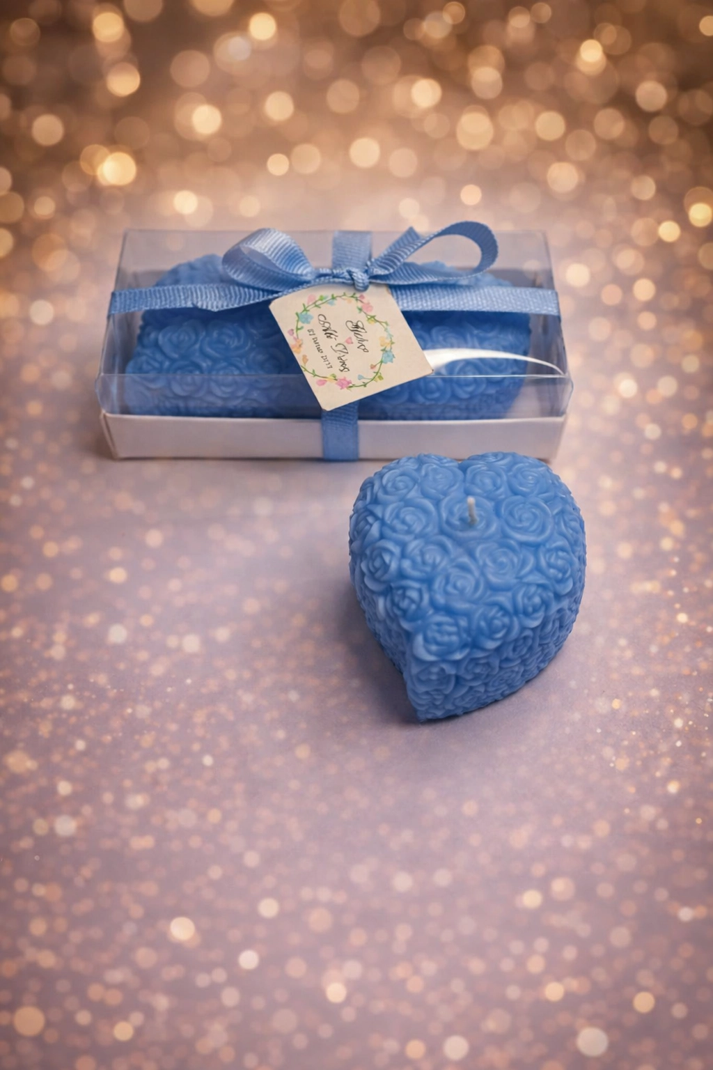 Kalpli Sırma Gül Mum İkili Set 