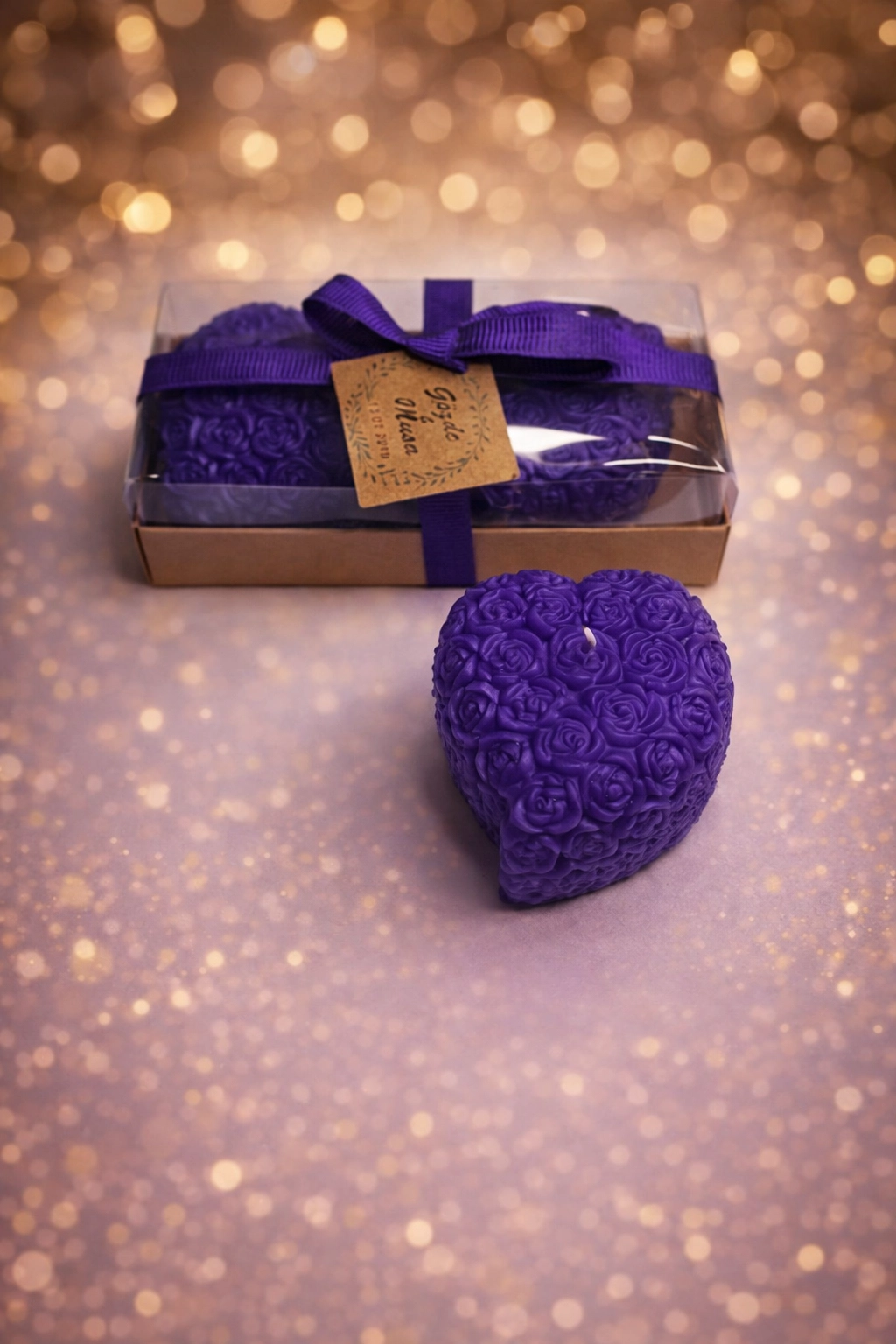 Kalpli Sırma Gül Mum İkili Set 