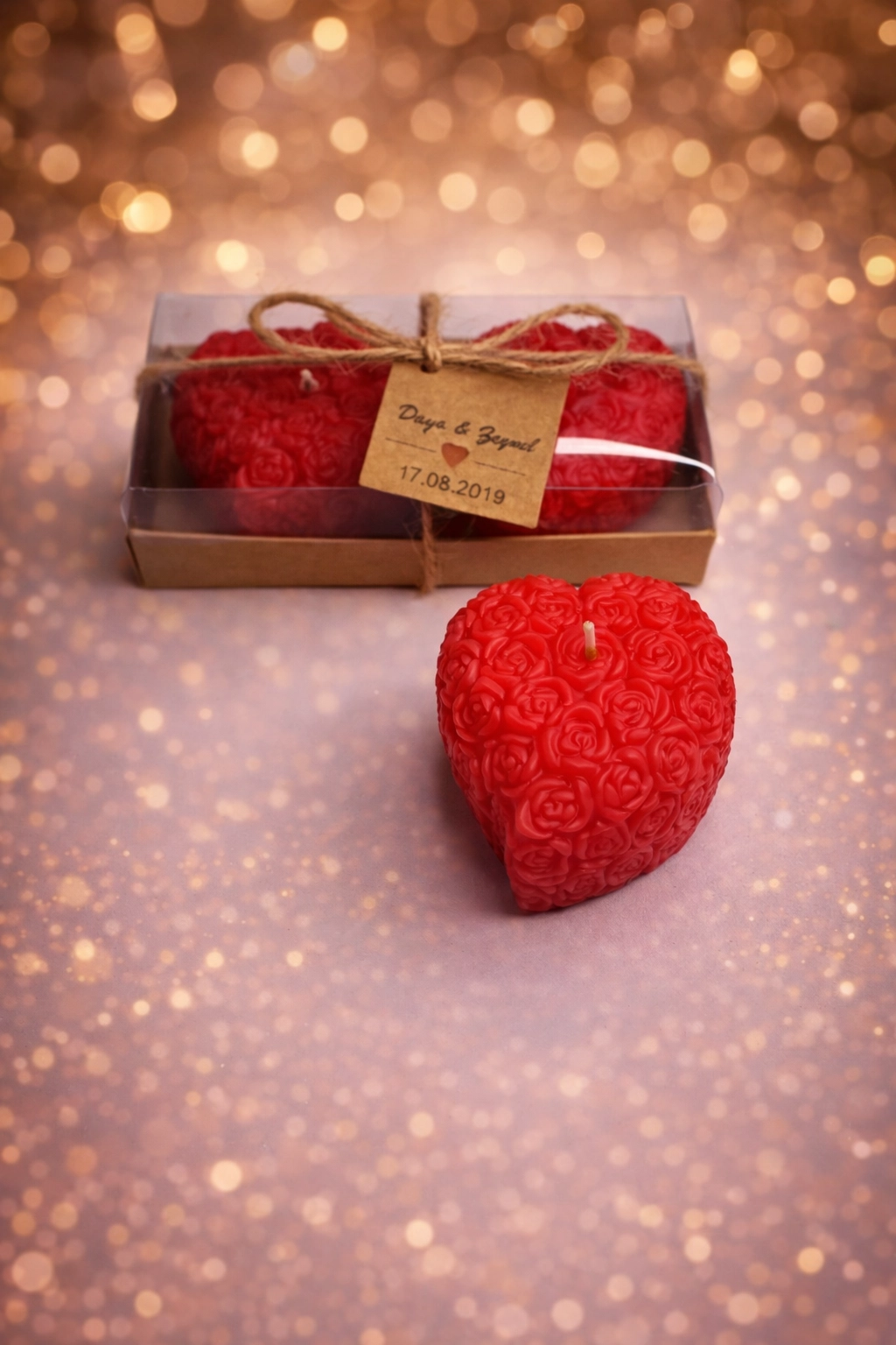 Kalpli Sırma Gül Mum İkili Set 