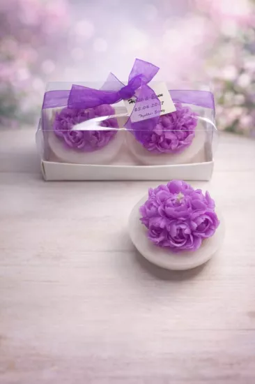 Saksıda Güller İkili Set Nikah Şekeri – Mum