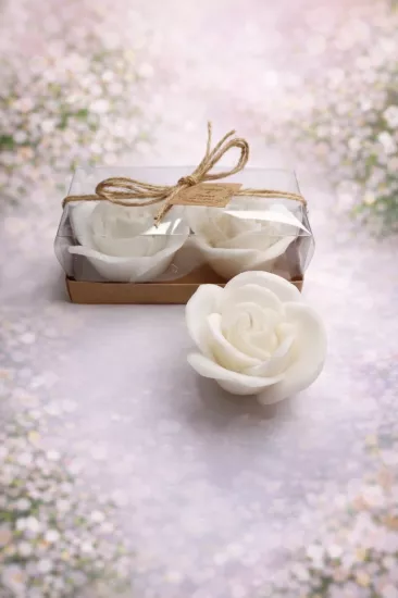 Gül İkili Set Mum Nikah Şekeri | Kişiye Özel 