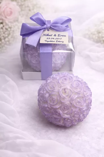 Büyük Top Gül Mum Yaldız Boyalı |  Nikah Şekeri