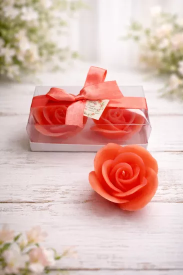 Gül İkili Set Mum Nikah Şekeri | Kişiye Özel 